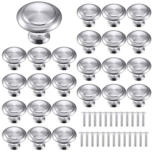 PHIEZC 25 piezas Tiradores de Muebles,Perillas de Cajón,Plata Pomo de armario redondo,Perilla de la Puerta con Tornillo Perillas Manijas para Armario Cajón Aparador Cocina