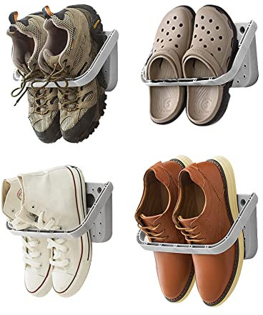 sigaer Schuhhalter Faltbar Wand Montiert 4 Stück Faltbare hängen Schuhen Wandregal Schuhablage Hängeregal ohne Bohren für Eingangstür Badezimmer, Grau
