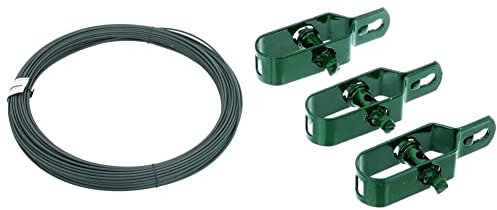 Alberts 530211 Spanndraht | verzinkt, grün kunststoffbeschichtet | Draht-Ø 3,8 mm | Länge 55 m & Alberts 611170 Drahtspanner | verzinkt, grün kunststoffbeschichtet | Größe 2 | Länge 100 mm | 3er Set