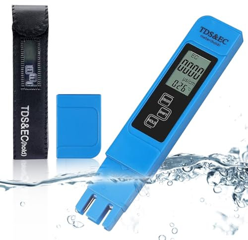 TDS Wasserqualitätstester TDS Messgerät 3 in 1 EC Digital Wassertester Trinkwasser Wassertest Aquarium PPM Wasserqualität Tester Trinkwasser Wasser Tester Leitungswasser für Fischteich (Blau)