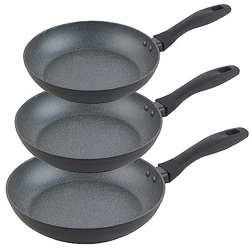 Russell Hobbs COMBO-8692 Frying Pan Set – Non-Stick, Induction Hob Suitable Cooking Pans, Cook With Little or No Oil For Healthy Meals, Soft Grip Handles, Metallic Marble, Strong Forged Aluminium