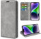 Fertuo Funda para Apple iPhone 15, Funda Libro con Tapa de Cuero Piel Flip Case Cover con Cierre Magnetica, Ranuras para Tarjetas [Interna de Silicona] Carcasa para Apple iPhone 15, Gris