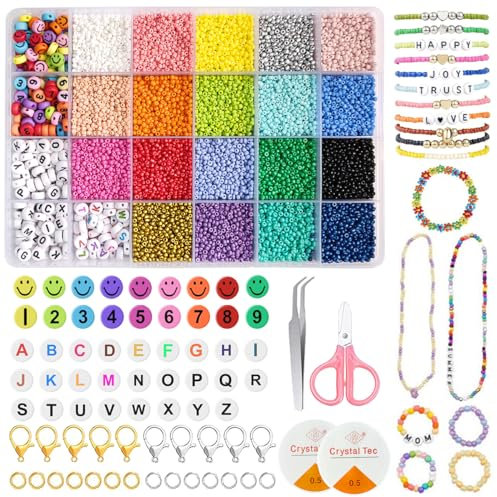 koitoy 19000pcs 2mm Glass Seed Beads Kit, 19 Colors with Letter Beads, Jewelry Making Kit for Girls DIY Craft Necklaces & Friendship Bracelets