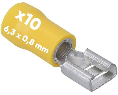10 Stück Kalitec FHG638 Flachsteckhülsen gelb 6,3x0,8 Kabelverbinder I 4-6mm² Steckverbinder I teilisoliert I Messing I PVC Kragen I für Kfz & Industrie