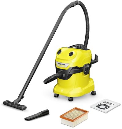 Kärcher Bidone Aspiratutto Aspiratore solidi liquidi WD 4 V-20/5/22, 1000 W, contenitore in plastica: 20 l, tubo: 2,2 m, funzione soffiante, bocchetta per pavimenti e fessure, filtro in vello