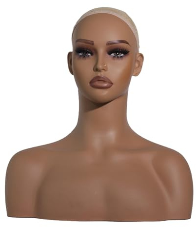 MagiDeal Tête de Mannequin En PVC avec épaules Présentoir de Perruque de Mannequin Réaliste pour Femme Maquillage pour Hommes, Chapeau, Perruque, Lunettes de Soleil, Bijoux