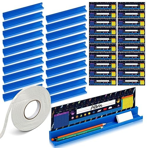 PerKoop Classroom Desk Name Plates Holder Set Index Cards Storage Classroom Name Tags Kids Desk Accessories Desktop Helper Prop and Park Station Tray Desk Organizer Water (10 + 10 Pcs)