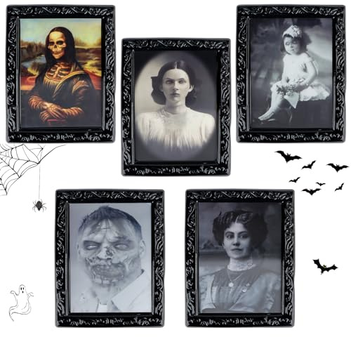 3D wechselnder Gesicht bewegend Bildrahmen,5pcs 28x22cm Horror Porträt Bilderrahmen Halloween Dekoration,Halloween Bilder,Halloween Dekoration Gruselig Wandportäts für Halloween Party Spukhaus Dekor