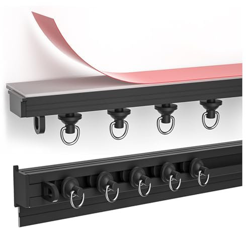 ZEINING Selbstklebende Vorhangschiene, Decke oder Wand Montage, Gardinenstange Ohne Bohren, Schiebevorhangstange Als Raumteiler Für Schlafzimmer Und Badezimmer(Schwarz)