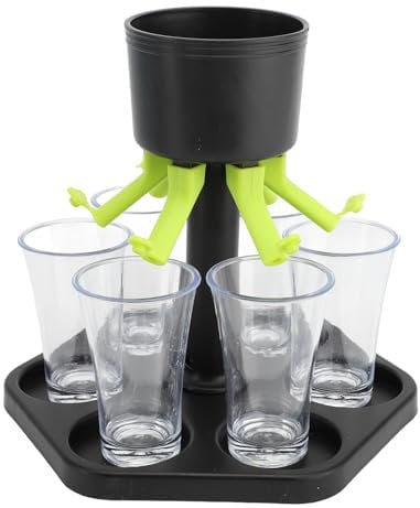 Party Drink Shot Dispenser, 6 Shot Pourer with Plastic Glass for Bar, Even Liquid Distribution, Sturdy Plastic Construction, Ideal for Parties, Easy to