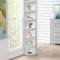 FetiNes Bücherregal Eckregal mit 6 Fächern Bücherschrank Standregal Büroregal für Wohnzimmer Arbeitszimmer 24 x 24 x 156 cm Weiß