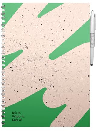 MOYU Erasable Notebook - A4 Stone Paper - Hardcover - Flashy Moss - Multifunctional Pages - Includes Erasable Pen, Cloth, and Pen Holder