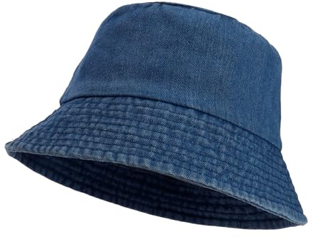 Manfnee Denim Eimer Hut für Damen breite Krempe Baumwolle Sonnenhut Jean Eimer Hut für Strand Urlaub Reisen