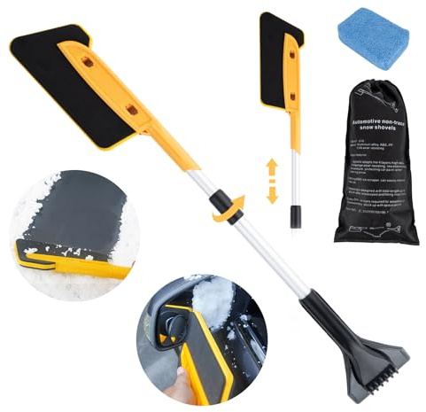 Beutrain Eiskratzer Auto mit Besen,Ausziehbarer Schneebesen Abnehmbarer Eisschaber,Ergonomischem Schaumstoffgriff,Drehbarer Bürstenkopf für Auto LKW PKW SUV