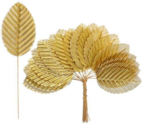 LIQWEI 200 Stück Gold Künstliche Blätter, Gefälschte Seidenblätter, Gefälschten Blättern Künstlich Einzeln Blatt Herbst Blätter Palmenblätter Deko für DIY Girlande Hausgarten Garten Hochzeit Party