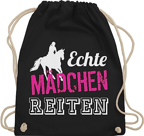 Turnbeutel Rucksack - Pferde - Taschen - Echte Mädchen reiten - Unisize - Schwarz - reiterzubehör stalltasche pferd pferdeliebhaber horses juterucksäcke reitzubehör pferdebeutel pferdespruch