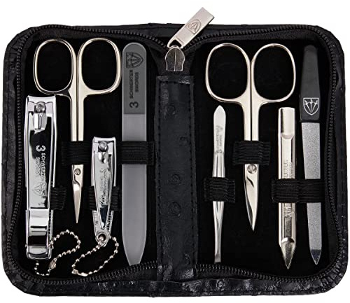 Tres Espadas - Set para el cuidado de las uñas ´Salamanca` de viaje con estuche para manicura y pedicura con lima de uñas de vidrio - Calidad de marca by 3 Swords (7681)