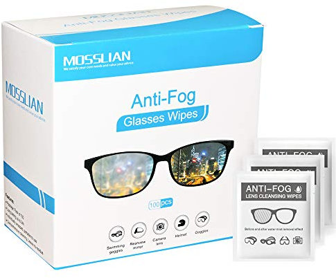 Anti Fog Glasses Wipes MOSSLIAN Lens Cleaning Wet Wipes for Smartphone, iPhone, Screens and Other Delicate Surfaces, Pack of 100