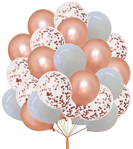 5 Inch and 10 Inch Balloons Arch Set - White Rose-Gold Confetti Party Decoration Pack of 50 for Wedding Birthday Shower - Helium Set