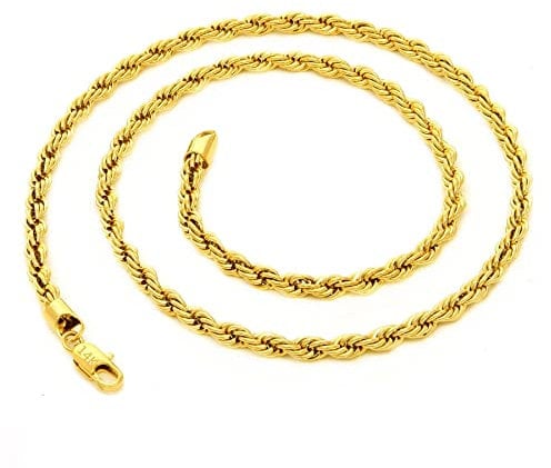 JOYMORE 14K Gold Plated Rope Chain 20inches 4mm Twist Chain Necklace for Men Women Jewelry