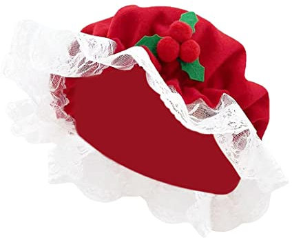SINSEN Mrs. Claus Hat Costume for Women Christmas Santa Claus Mop Lace White Trim Cap for Xmas New Year Festive Cosplay