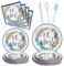 Nkaiso Conque Gender Reveal Vaisselle, 144Pcs Baby Shower Assiette Kit Bébé Girl Or Boy Révélation Party Decoration, Fête Assiettes Carton Gobelet Serviettes Réutilisable Vaisselle - 24 invités