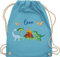 Turnbeutel Rucksack - Geschenk Dinosaurier personalisiert mit Name I Dino I Dinos - Unisize - Hellblau - sportbeutel junge kita beutel für wechselwäsche tier trex stoffbeutel