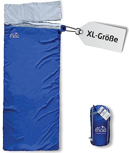 MIQIO® 2in1 Großer XL Sommer Schlafsack für Erwachsene | Kompressionssack für kleines Packmaß | Für Camping, Outdoor, Festivals | Deckenschlafsack und XL Reisedecke in einem | Koppelbar