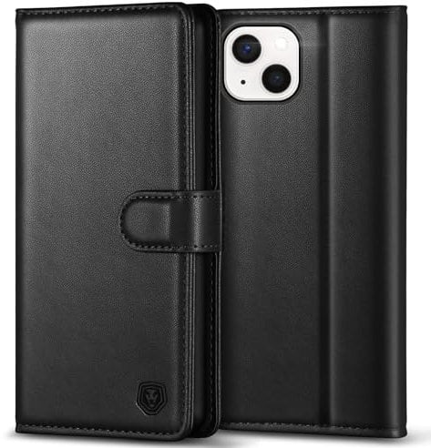 Kuafcase Compatible for iPhone 13 Case with 4 Card Slots Magnetic Closure Kickstand Shockproof Protective Phone Case Compatible for iPhone 13 - Black
