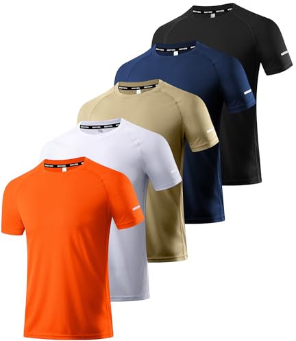 5 Pack Workout Shirts for Men - Activewear Tops Gym Shirts Dry Fit Mesh Moisture Wicking Running Fitness Short Sleeve Crewneck Sports Athletic T-Shirts 5P03-2XL