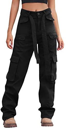 Cargohose Damen Jeans Jeanshose Weites Bein Jeans Hosen Damen Grosse Grössen Schlaghose Jeans Y2K Sommer Herbst Cargo Hose High Waist Streetwear Denim 90Er Freizeithose Baggy Bootcut Jeans Straight