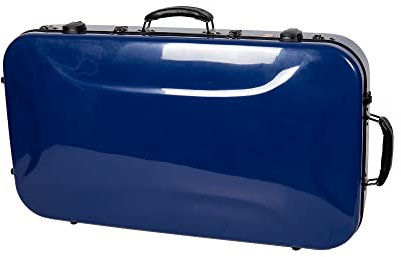 Crossrock Fiberglass Double Case for Mandolin & 4/4 Violin – Fits A & F-Style | Navy Blue Gloss Finish, TSA Lock, Backpack Straps, Accessory Storage – Pro Tour Series