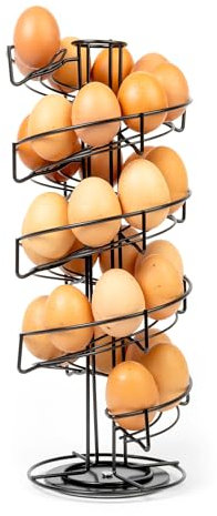 HEFTMAN Soporte para huevos en espiral negro – Almacenamiento independiente de huevos para cocina con capacidad para hasta 32 huevos – Robusto helter de huevos con base antideslizante – Mantiene los