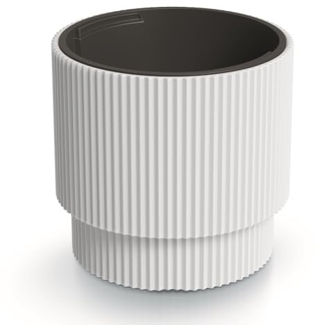 Blumentopf Blumenkübel Pflanzentopf Pflanzkübel DBMIN mit Einsatz Höhe 28,5 cm Gerillt Rippen-Design Übertopf Rillen Weiß ⌀ 29,8 cm