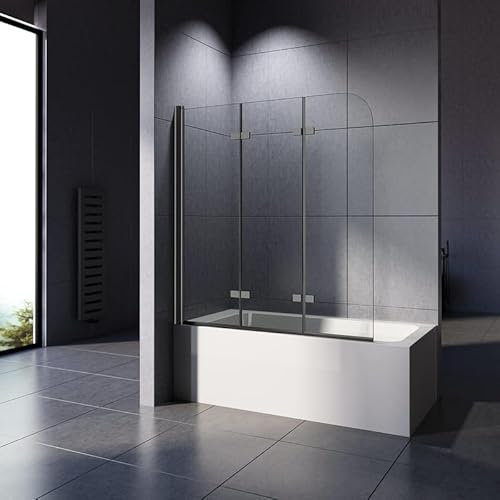 Duschwand für Badewanne, Duschwand 140x140cm Badewannenaufsatz Duschwand Schwarz 3-teilig Faltbar Duschabtrennung Badewanne mit 6mm NANO ESG-Glas