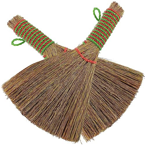 PATKAW Witch Altar Broom - Wicca Brush Diy Craft,Jewelry Making Pendant Wiccan Ritual Broom, Mini Corn Broom with Metal Hanger,Short Handle Hand Broom for Ceremonial Wall Decor 14cm