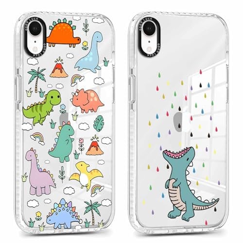 Yoedge 2 Pack Transparent Phone Case Compatible with iPhone XR 6.1, Soft Silicone with Cute Dinosaur Aesthetics Pattern,Shockproof Bumper Protector Matte Cover, for iPhone XR Girls