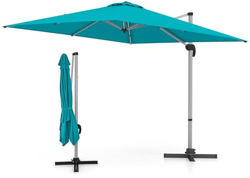 KOMFOTTEU Ampelschirm rechteckig, Sonnenschirm mit 360° drehbar, 3 x 3 m Gartenschirm mit Kreuzbasis, Terrassenschirm für Balkon, Schwimmbäder (Seeblau)