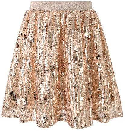 Rolanko Mädchen Pailletten Rock Elastischer Bund Funkelnde Glitzer Plissee Skorts mit Futter für Kinder Tanz Prinzessinnen Geburtstagsparty, Goldene, 10-11 Jahre/150