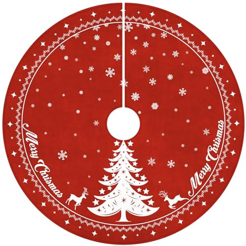 Weihnachtsbaum Decke, 122cm Christbaumdecke, Rot Weihnachtsbaumdecke Rund, Weihnachtsbaum Tannenbaum Decke, REH und Schneeflocke Abdeckung für Christbaumständer, Weihnachtsdekoration für Zuhause