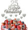25th Wedding Anniversary Cake Toppers Set, Silver Glitter Wedding Anniversary Heart Cake Decorations for 25th Silver Celebration Party Supplies