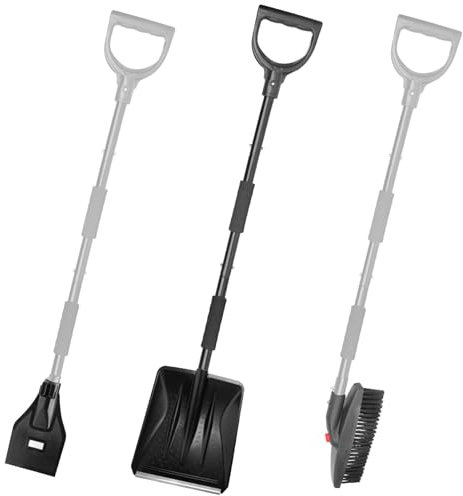 Aotusoa Pala da neve in metallo con manico in gommapiuma, per auto, 112 cm, per vialetto, regolabile, portatile, strumento per la rimozione della neve