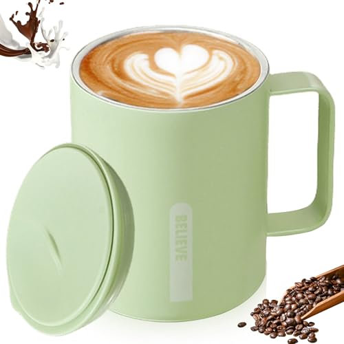 Gobelet à café - Thermos - 400 ml - Double paroi - En acier inoxydable - Avec poignée et couvercle coulissant - Tasse isotherme - Pour le thé et le thé - Vert