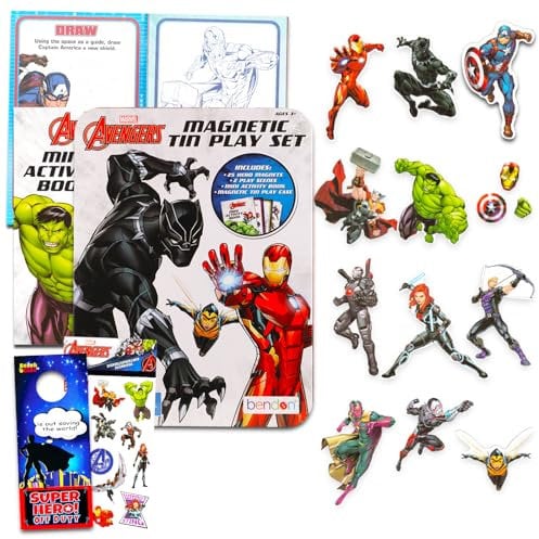 Avengers Refrigerator Magnet Set - Bundle with 25 Fridge Magnets for Toddlers, Kids Learning Developmental Toys Plus Stickers, More | Avengers Magnetic Toys for Boys