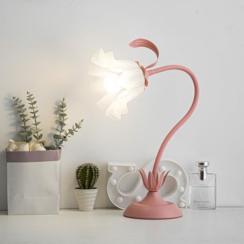 meibeileil Fiori Lampada da Comodino,Flessibile DIY Lampada da Tavolo con 3-Luci,Lampada da Scrivania da Lettura Vintage Dimmerabile,Lampada da Comodino per Ragazze,Soggiorno,Camera Da Letto,Rosa.