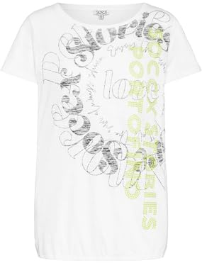 SOCCX Damen T-Shirt mit Elastiksaum und Artwork Opticwhite, XL
