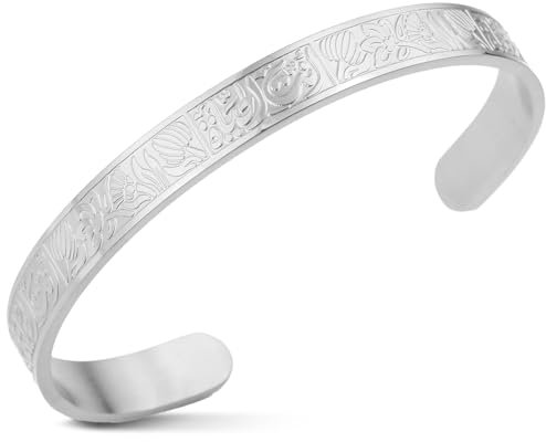 Ayatul Kursi-Armband für Damen und Herren islamisches Geschenk muslimischer Allah Koran offene Armreifen arabische Kalligraphie Lotusblüte Armreif Islam Eid Ramadan Schmuck (Ayatul Kursi Armband-S)