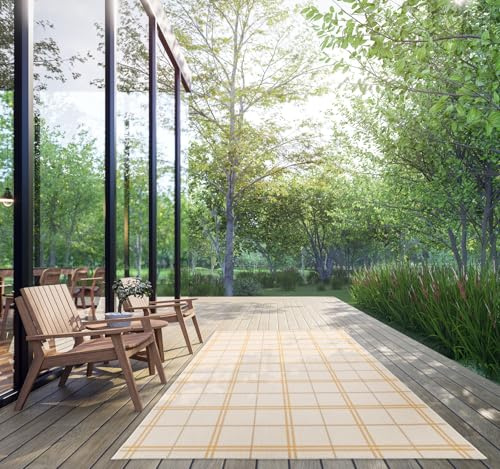DomDeco In- & Outdoor Teppich kariert, wetterfest, flach gewebt, pflegeleicht & UV-beständig, für Balkon, Küche, Wohnzimmer
