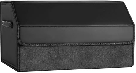 Polegas Auto Kofferraum Organizer, Faltbare Leder Kofferraumtasche, Größe Aufbewahrungsbox Auto mit Deckel, Car Organizer Kofferraum Box, Schwarz