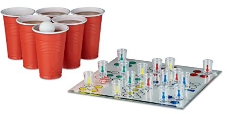 Relaxdays Set de 2 Jeux d'alcool, Ludo, Beer Pong, Anniversaire, soirée, fête, schnaps, pour Adultes, 16 Verres